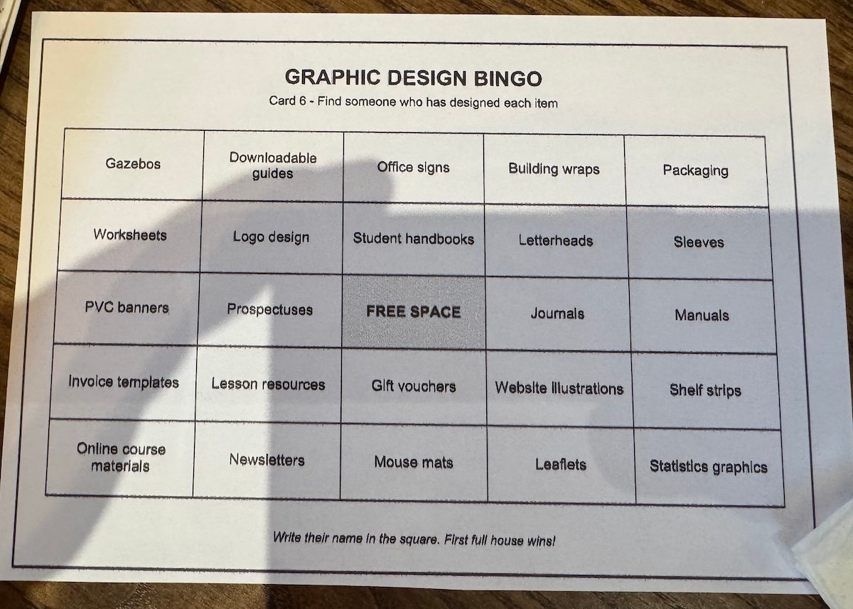 Clare McCabe of Purple Star Design turned her BNSL presentation into Graphic Design Bingo, demonstrating the huge variety of ways professional design helps businesses.